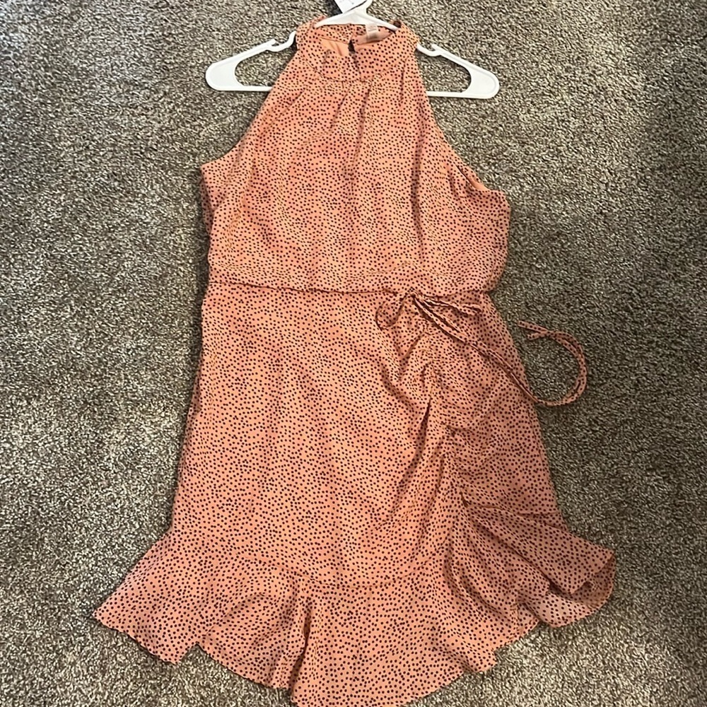 Buckle peachy/pink with brown dot dress.